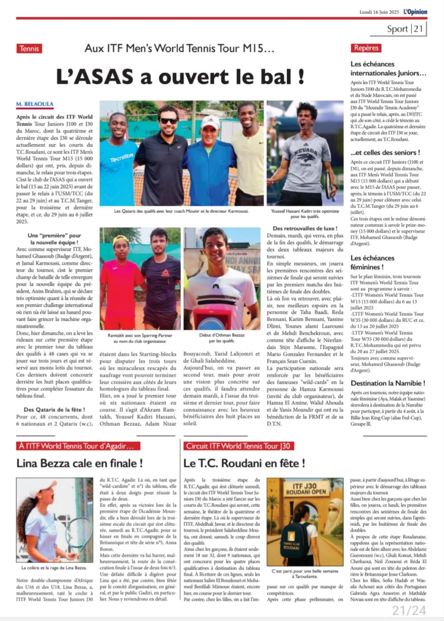 tournoi international ITF WTT ASAS DE CASABLANCA