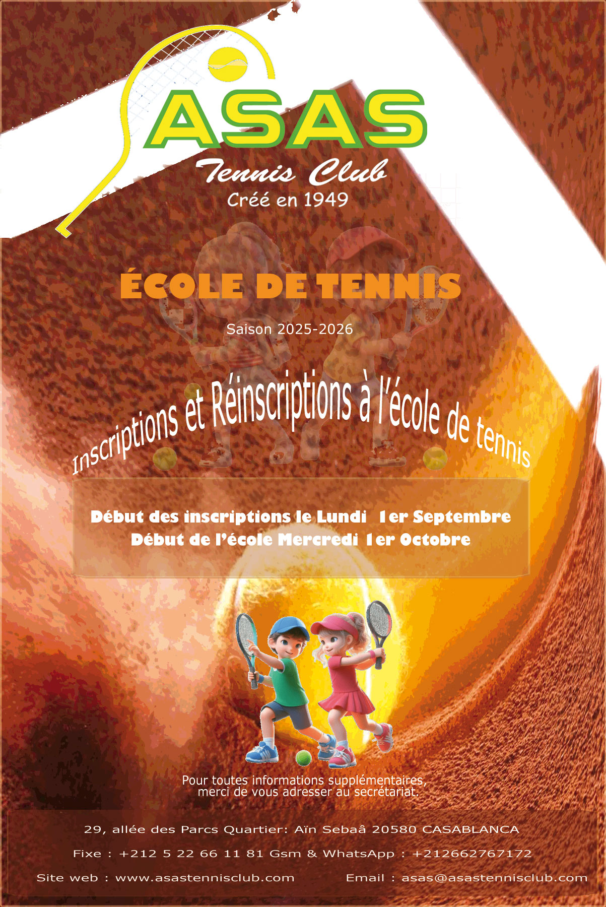 asas démarrage école de tennis 2025 2026